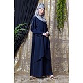 Asymmetrical abaya with overlapped panel- Navy Blue